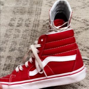 Brand new worn once red high top vans!!